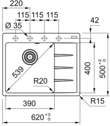 Мойка Franke CNG 611/211-62 TL, чаша слева, белый